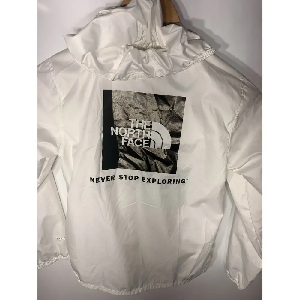 The North Face Youth Windbreaker White Black Large Logo Size S Windwall